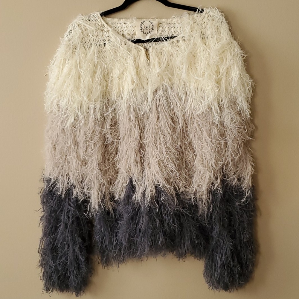 Shaggy Knit Color Block Cardigan One Size